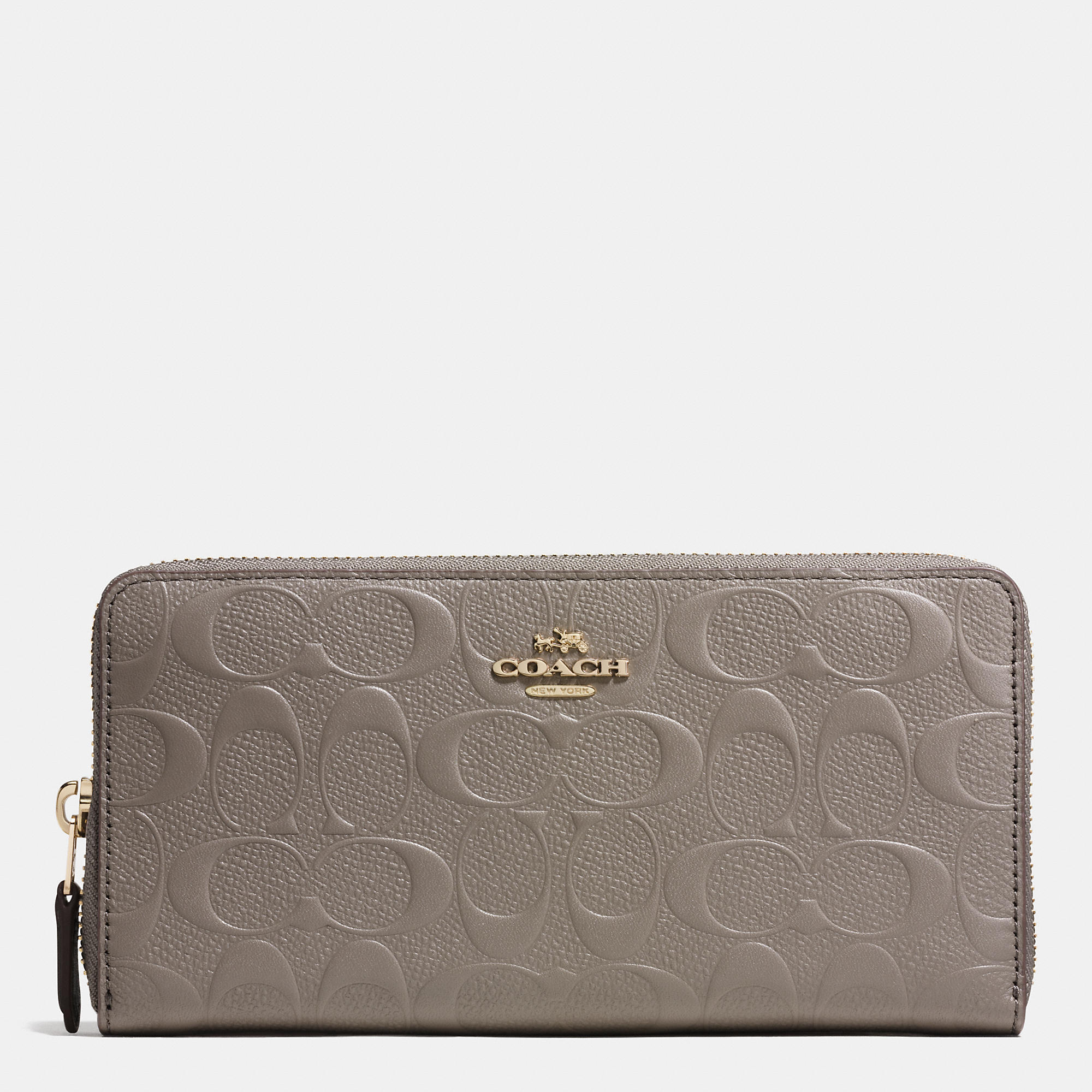 Famous Brand Coach Accordion Zip Wallet In Signature Embossed Leather | Coach Outlet Canada